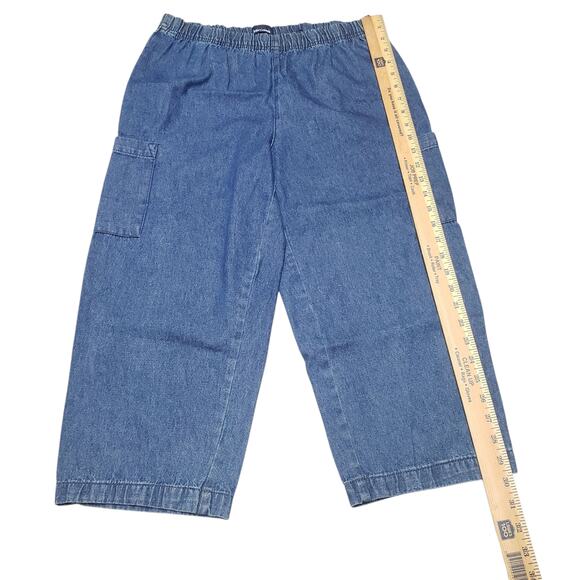 Basic Editions Vintage Denim Capri Pants Sz S Elastic Waist High Rise Pockets - Picture 5 of 10